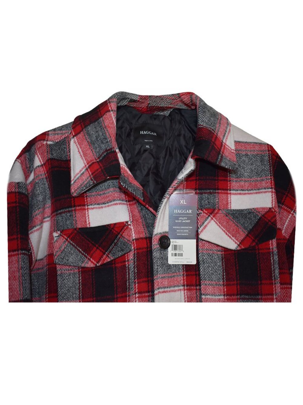 HAGGAR Men’s Utility Shirt Jacket Red Plaid Quilted Lining Durable Shacket XL - Picture 4 of 6